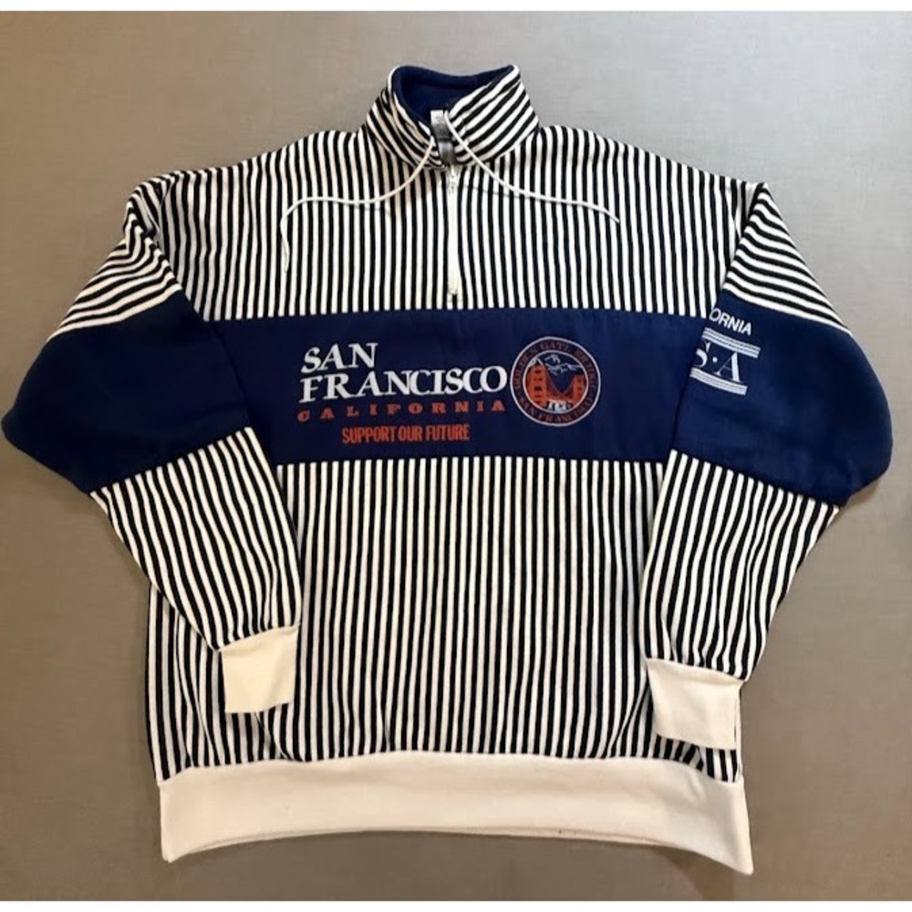 San Francisco California Sweatshirt Mens XL Blue Striped 1/4 Zip Long Sleeve.
